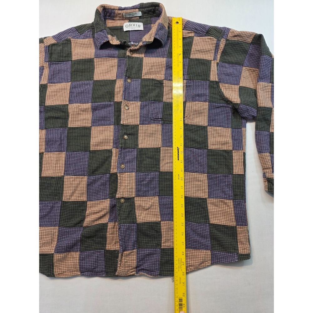 Orvis Men's L Patchwork Plaid Snap Shirt 100% Cotton Heavyweight Outdoor Flannel - Picture 5 of 13